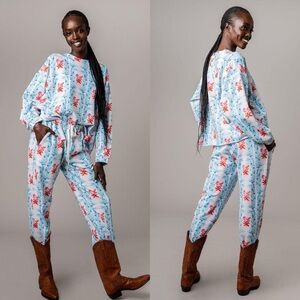 RACHEL ANTONOFF Floral Block Print French Terry High Rise Straight‎ Leg Pants XS